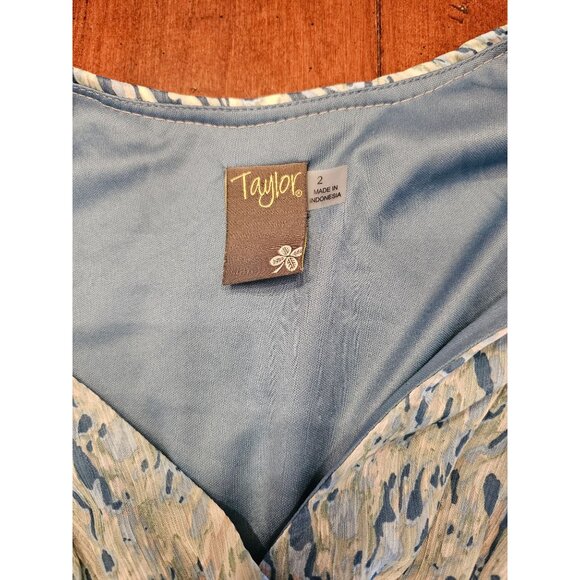 Taylor tiered cottage dress size 2 long sleeve blue green fit flare ankle length - Picture 6 of 13